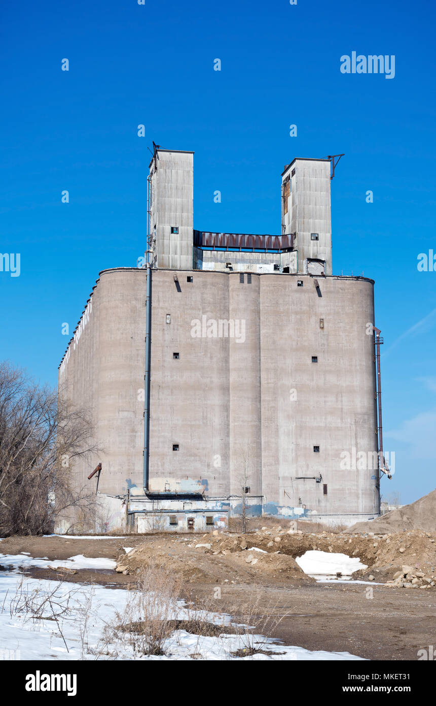 abandoned grain elevator and storage facility in industrial area of