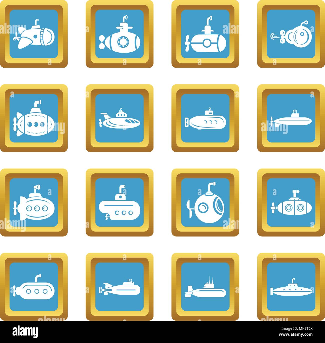 Submarine icons set sapphirine square vector Stock Vector