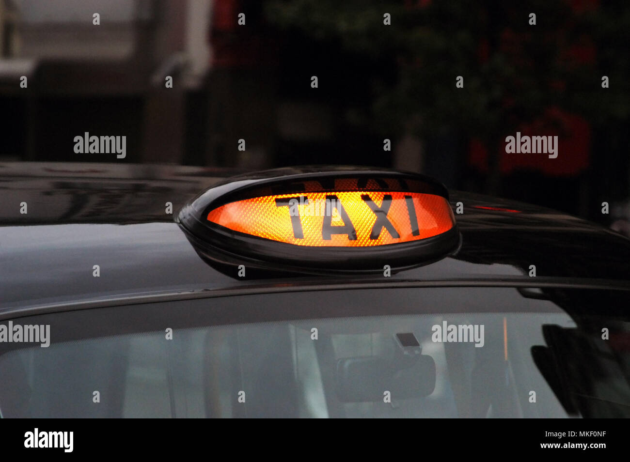 Black cab light, close up of sign meaning available for hire on the ...