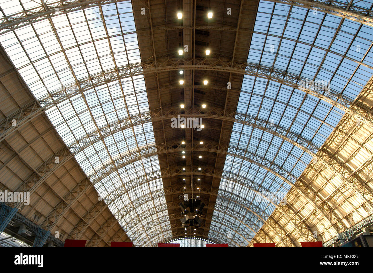 large span curved roof with glass skylights Stock Photo Alamy