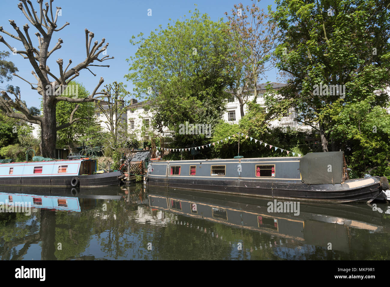 Paddington, London UK. 2018. floating homes on the Paddington Arm of
