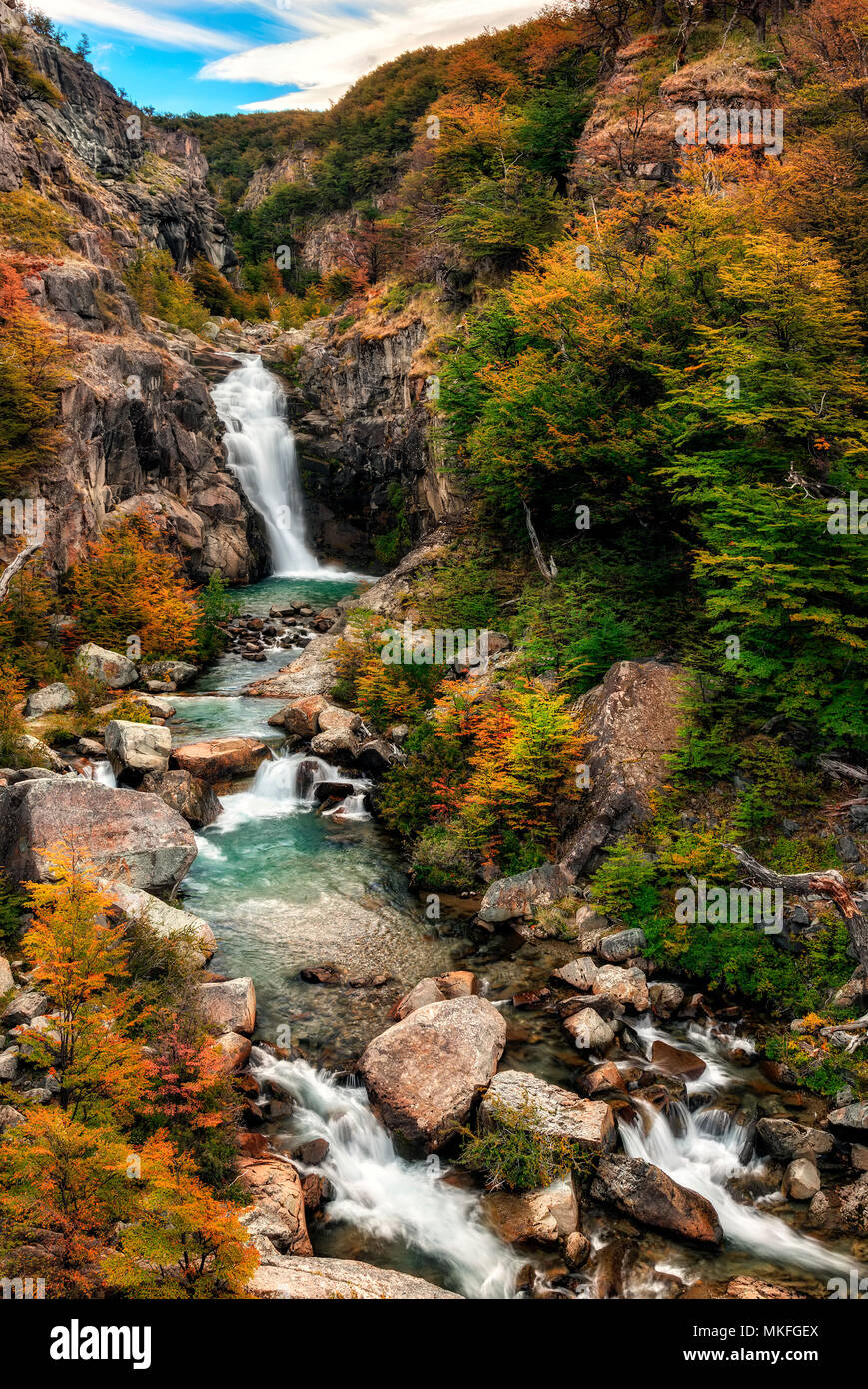 Chorrillo del Salto waterfall near El Chalten, Los Glaciares National park, Patagonia, Argentina Stock Photo
