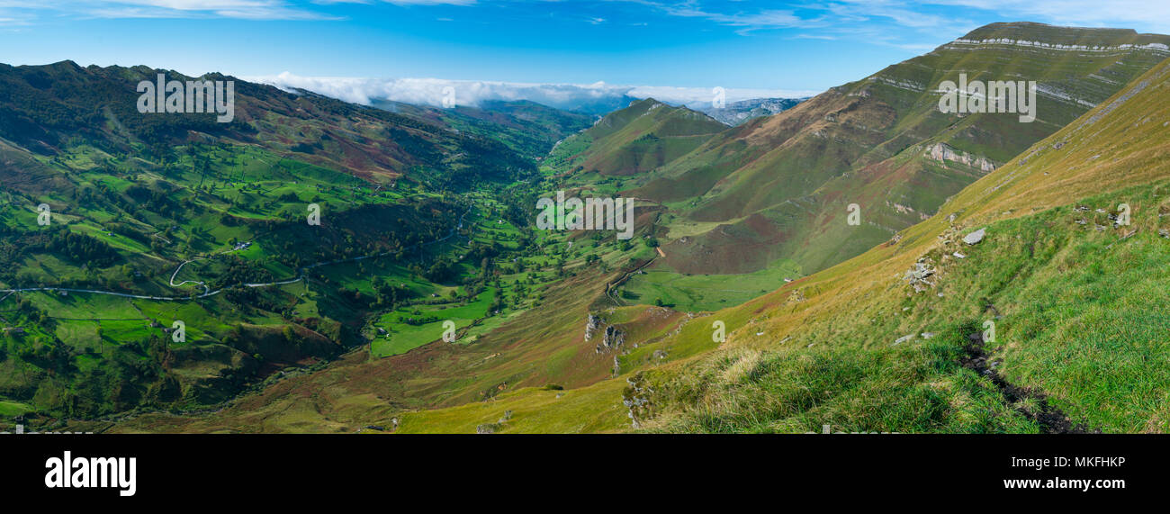 View from Mirador de Covalruyu, Miera Valley, Valles Pasiegos, Cantabria, Spain Stock Photo