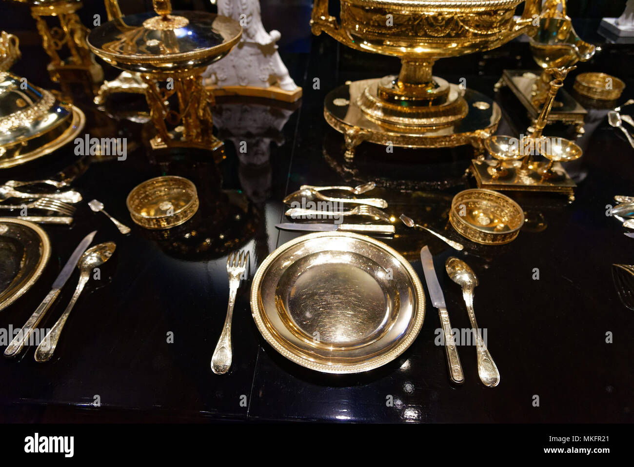 Dinner service from Napoleon's wedding feast in an exhibition in Montreal's Fine Arts Museum Stock Photo