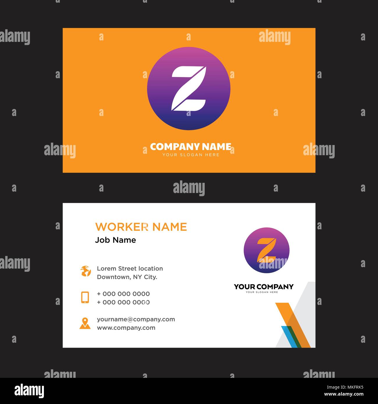 Z business card design template, Visiting for your company, Modern horizontal identity Card