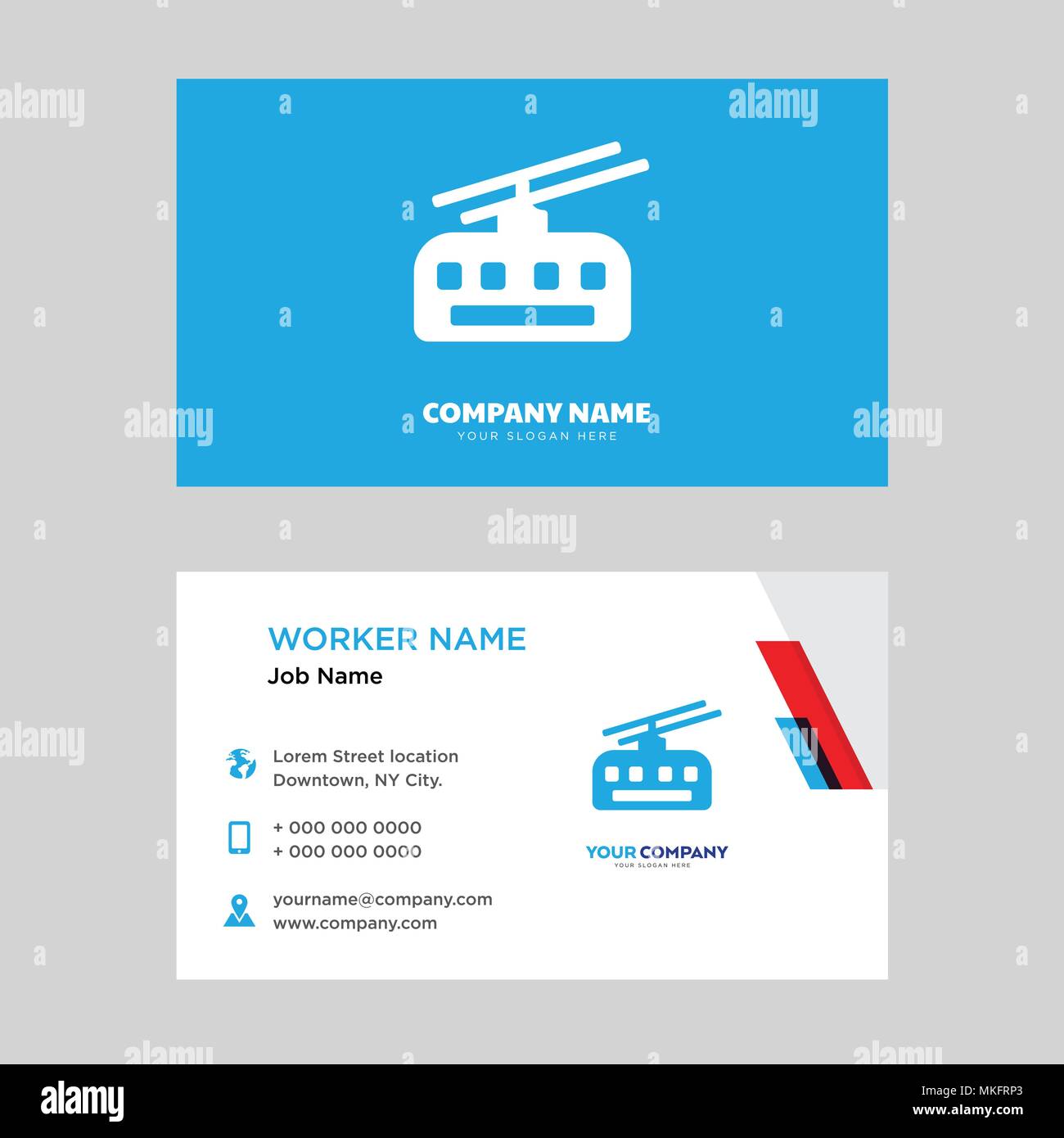Cable car business card design template, Visiting for your company, Modern horizontal identity Card Vector Stock Vector