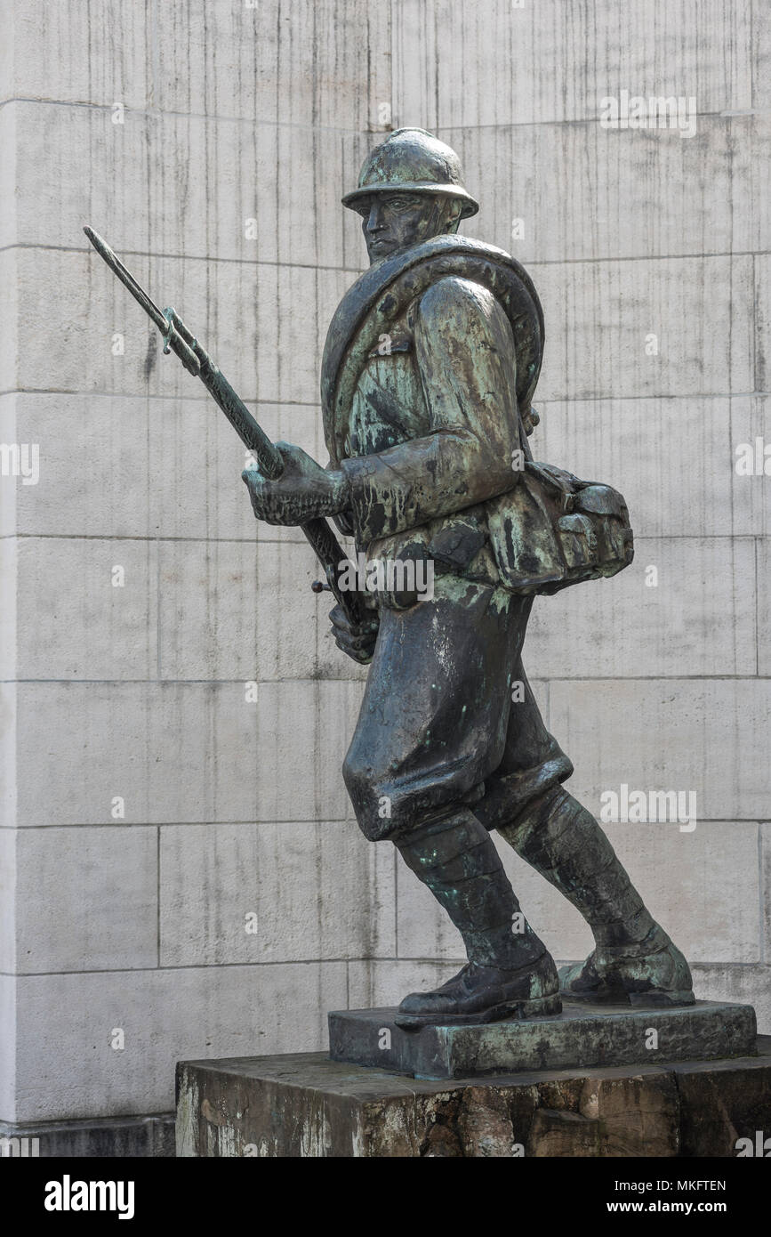 Statue of an Italian infantrist, Allied monument, Memorial Interallié, World War I Memorial, Liège, Wallonia, Belgium Stock Photo