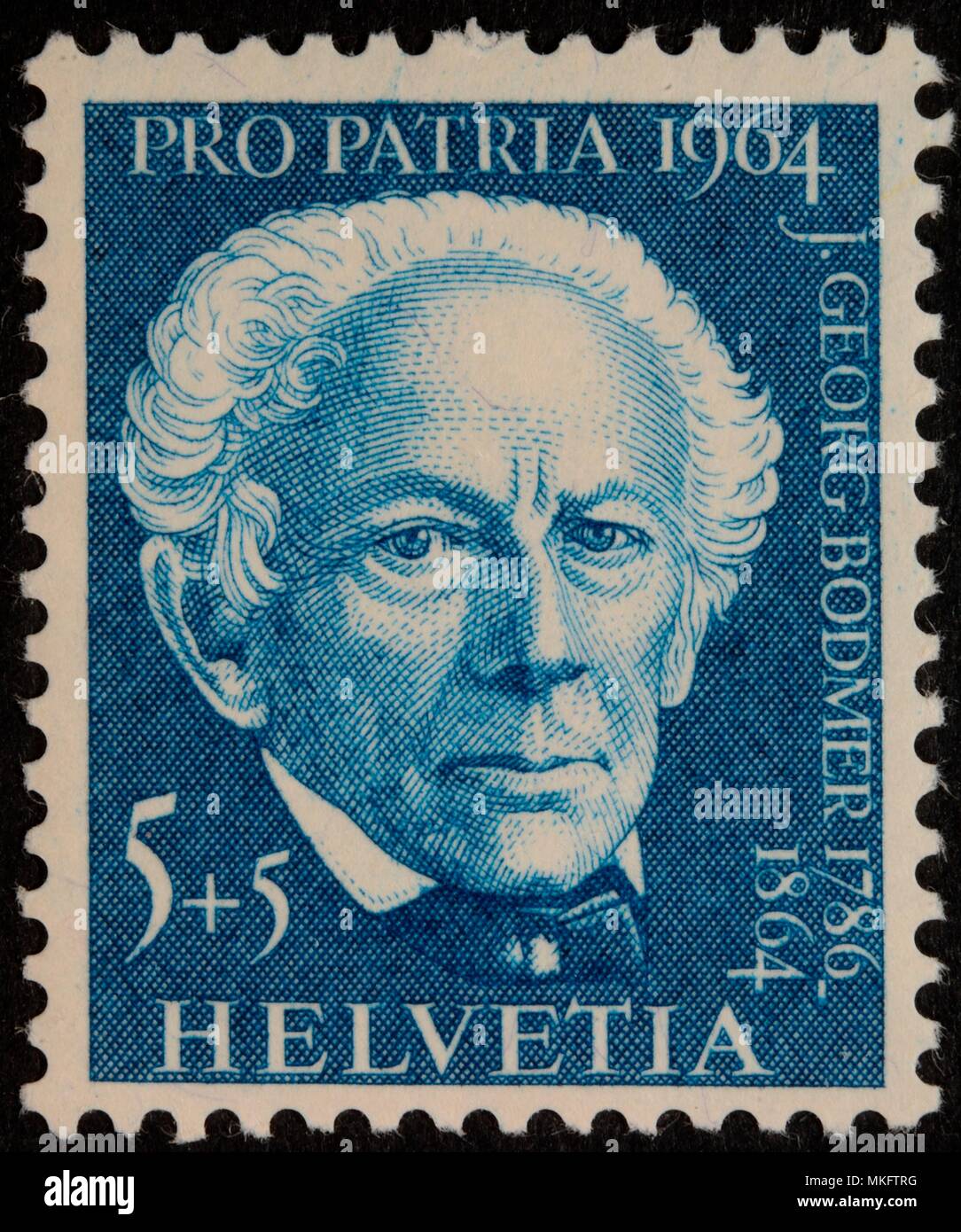 Johann Georg Bodmer, a Swiss historian, professor, and critical writer, portrait on a Swiss stamp Stock Photo