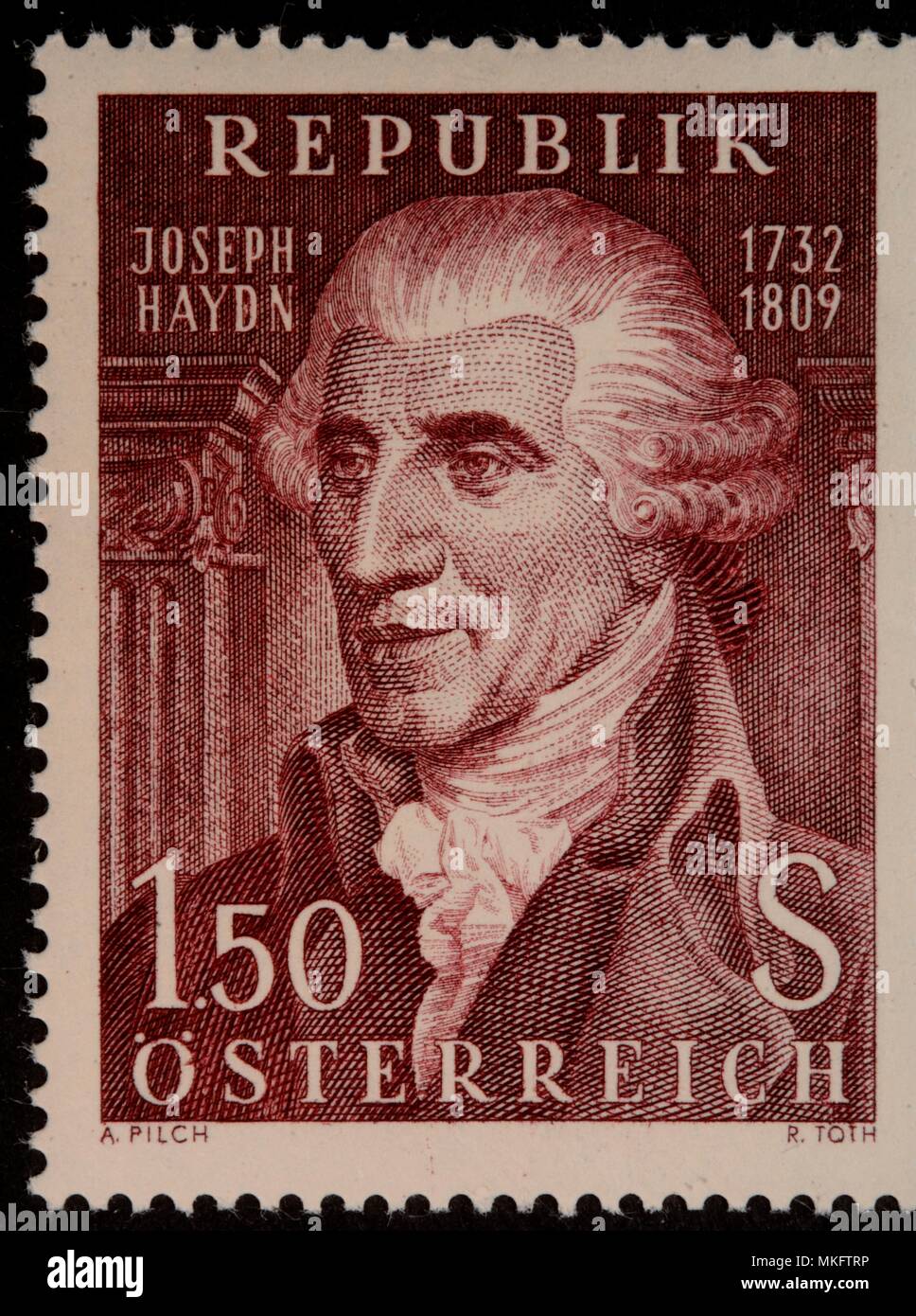 Joseph Haydn, an Austrian composer and musician, portrait on a Austrian stamp Stock Photo