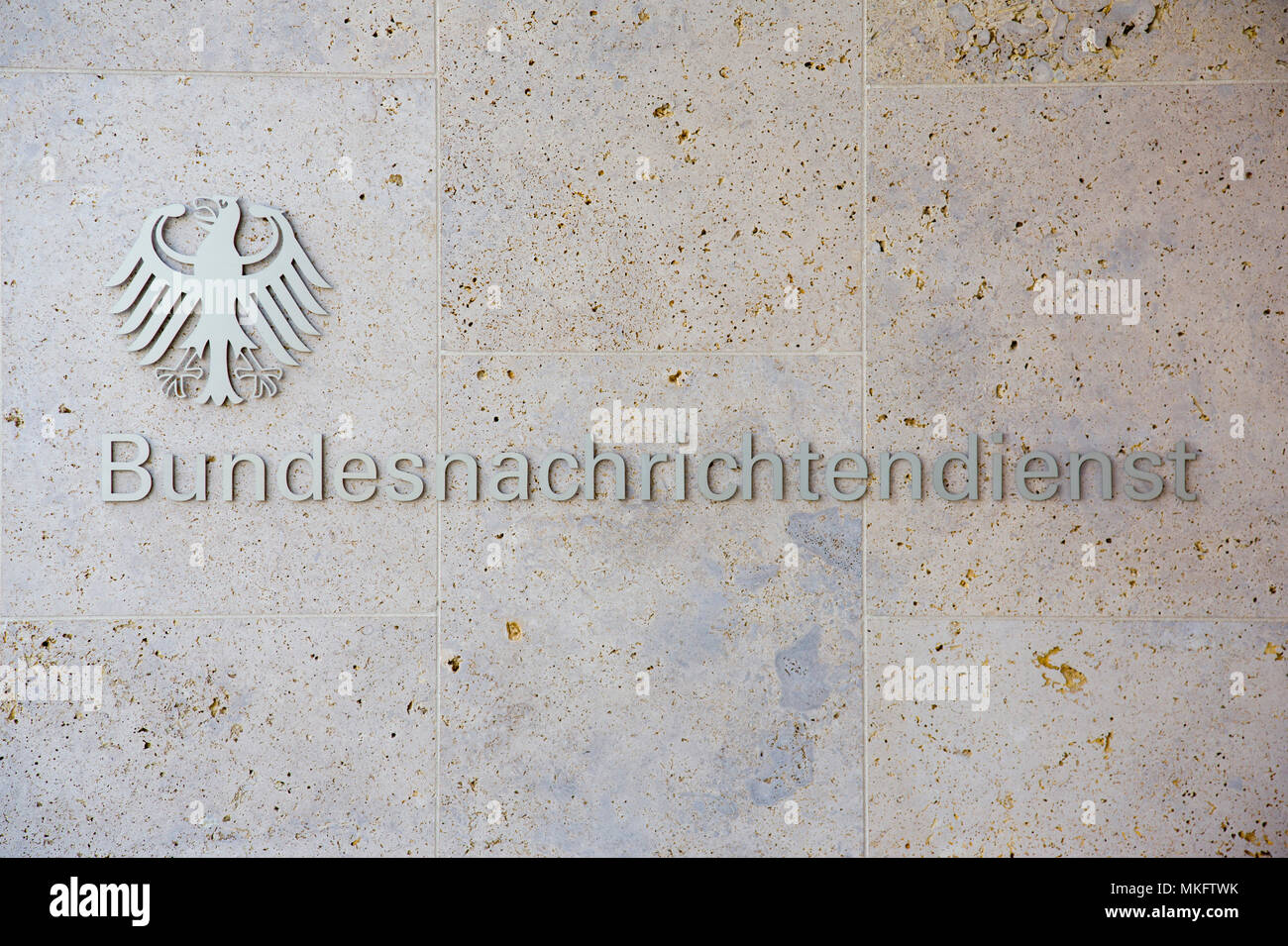 Lettering Bundesnachrichtendienst, federal intelligence, Berlin, Germany Stock Photo