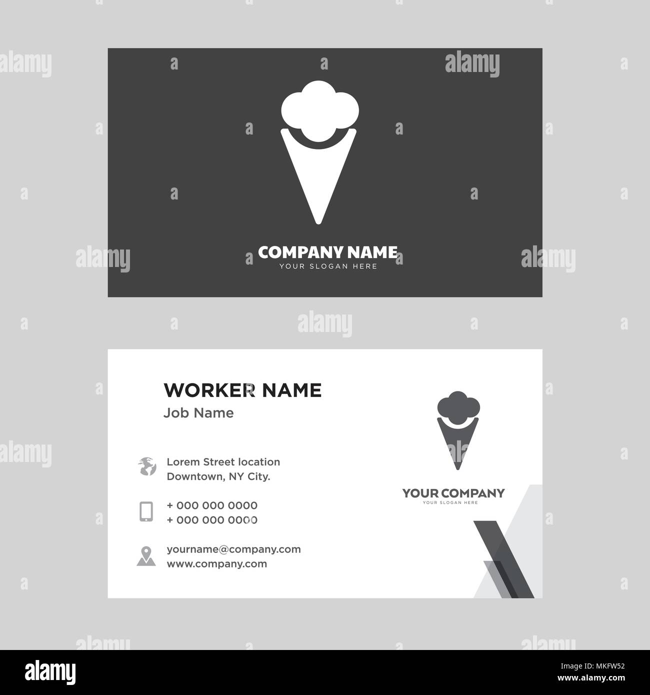 Two Ice Creams business card design template, Visiting for your company, Modern horizontal identity Card Vector Stock Vector