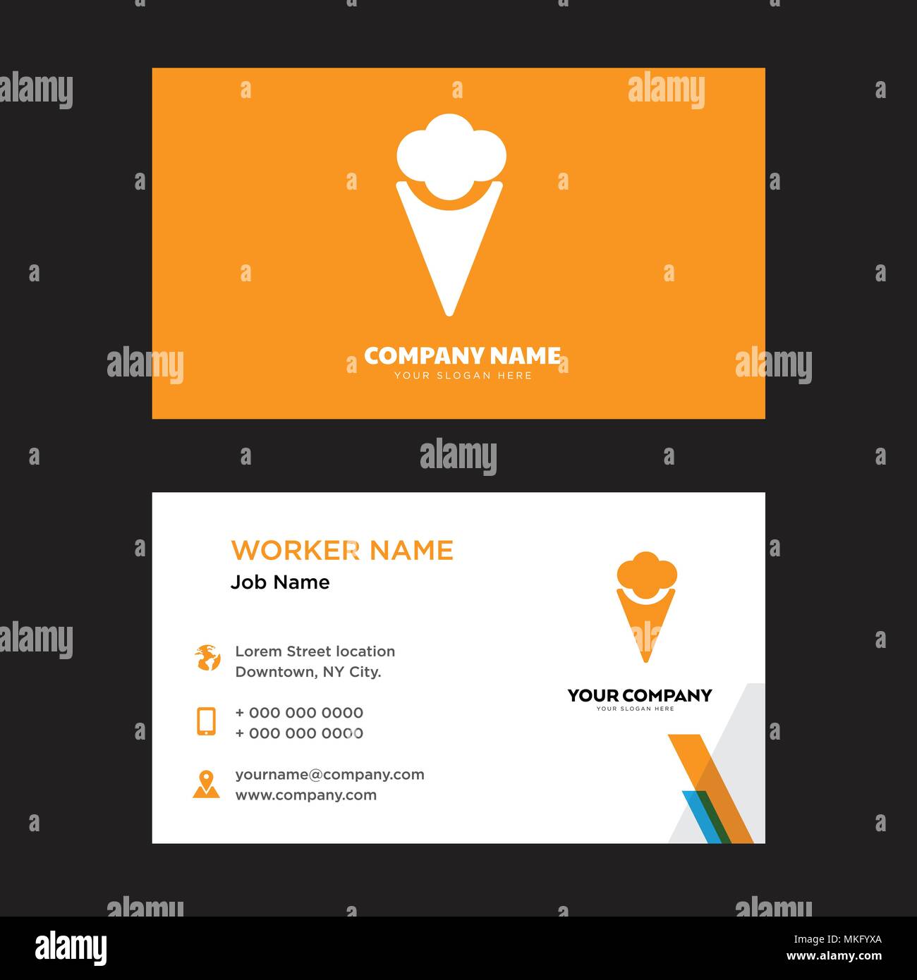 Two Ice Creams business card design template, Visiting for your company, Modern horizontal identity Card Vector Stock Vector
