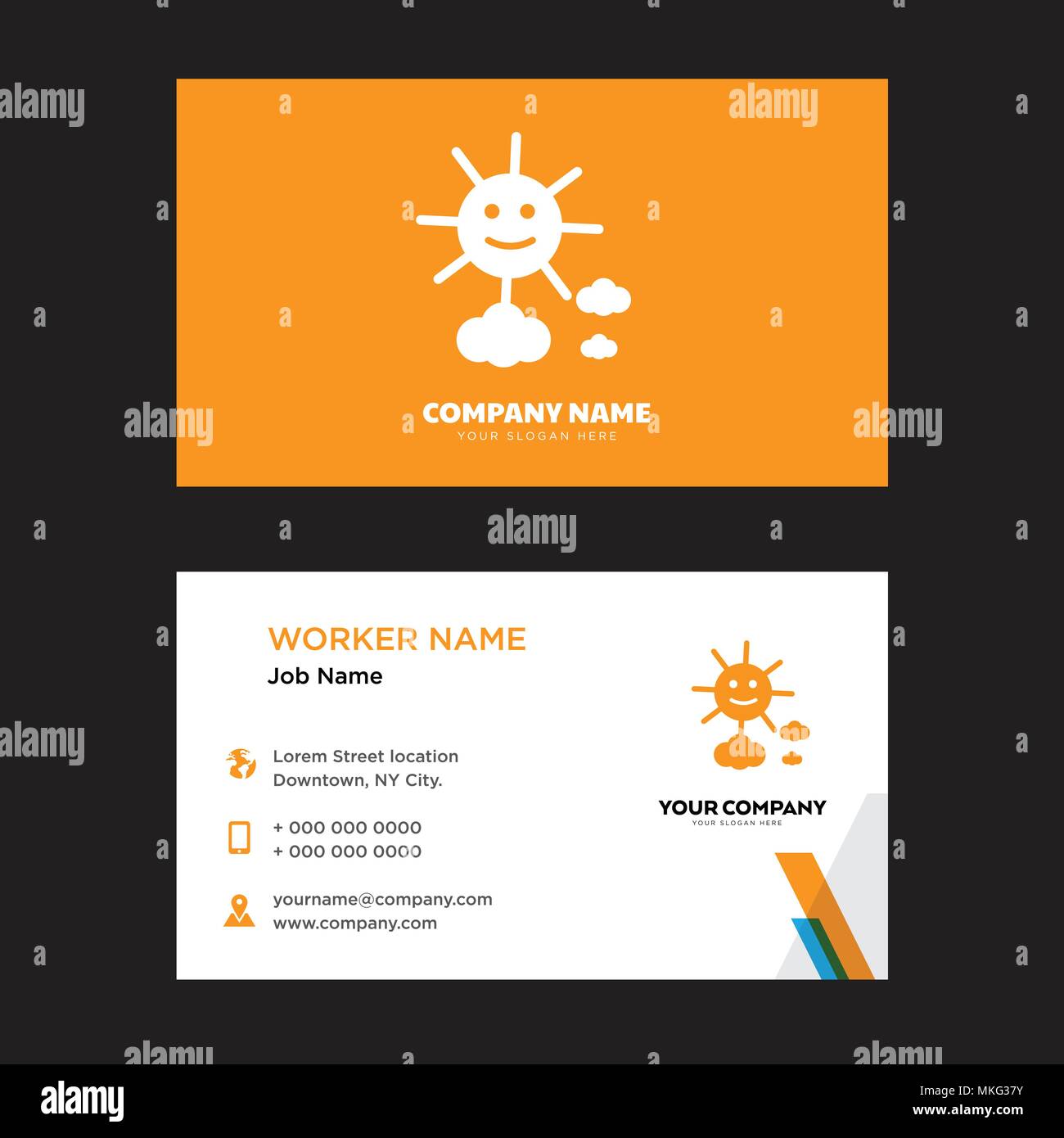 Sun Smiling business card design template, Visiting for your company, Modern horizontal identity Card Vector Stock Vector