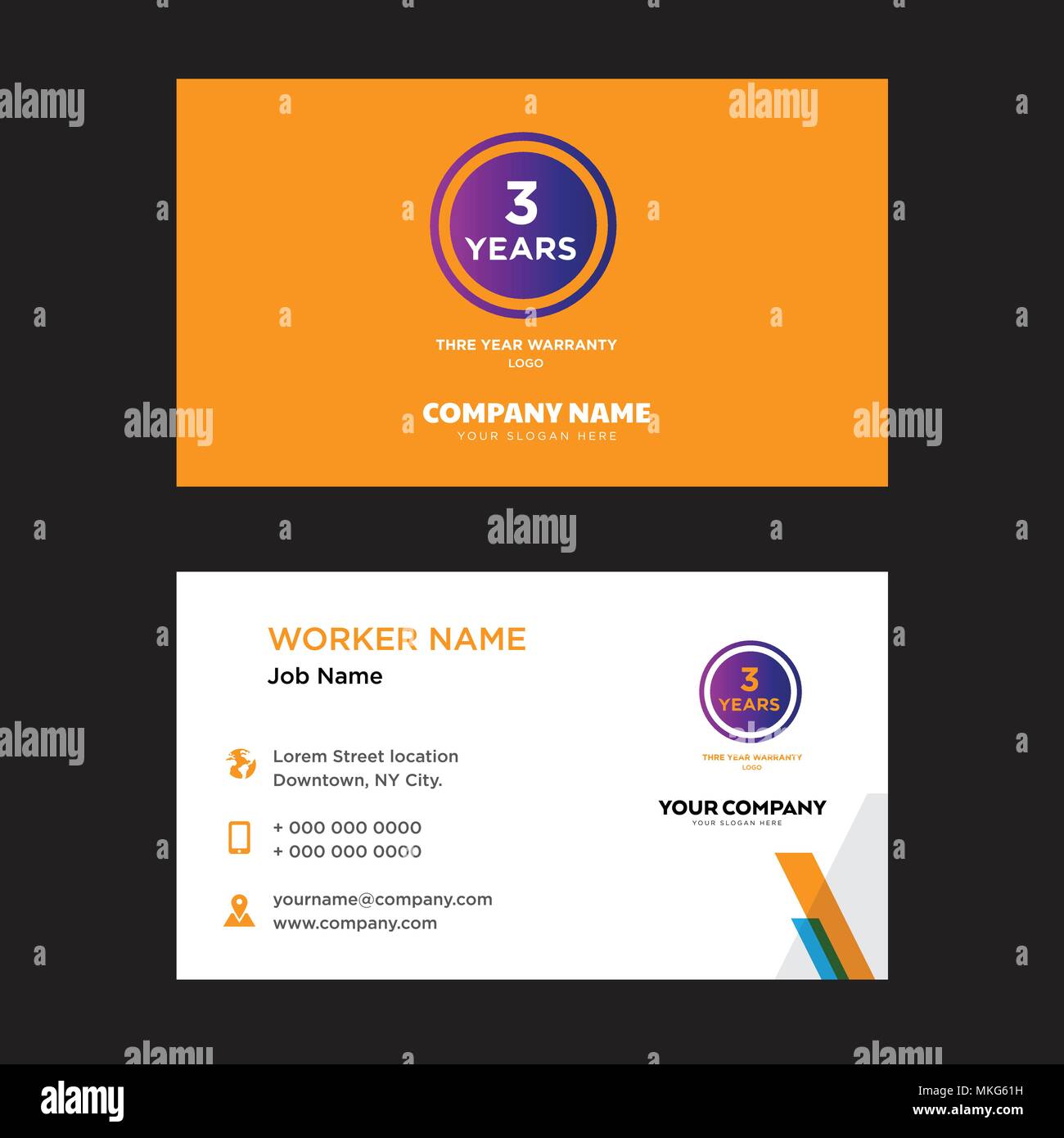 three years warranty business card design template, Visiting for your  company, Modern horizontal identity Card Vector Stock Vector Image & Art -  Alamy