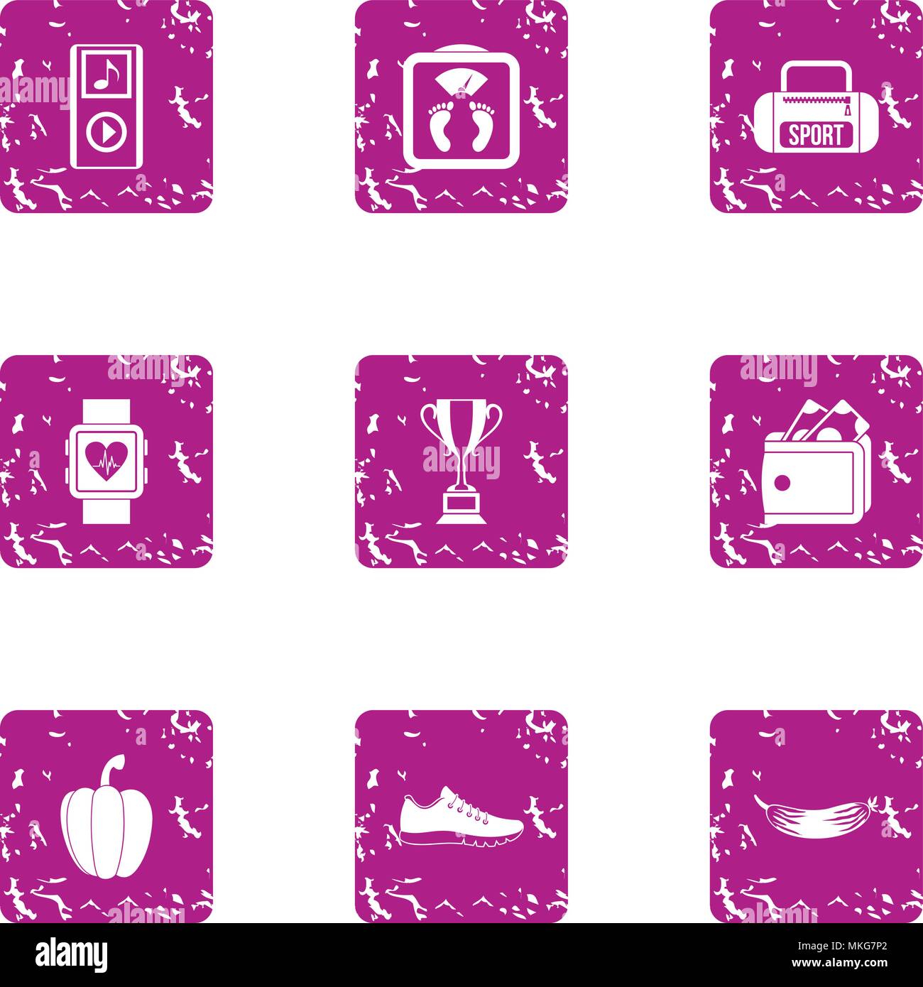 Sporting behaviour icons set, grunge style Stock Vector