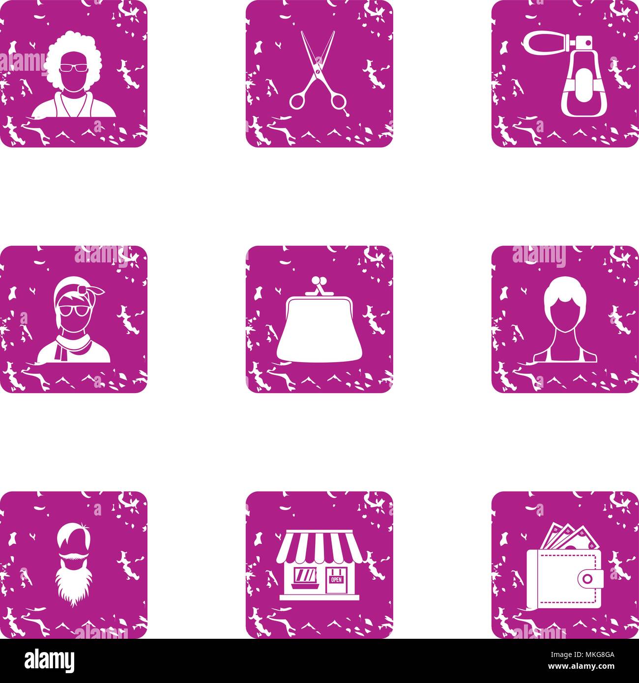 Coiffeur icons set, grunge style Stock Vector