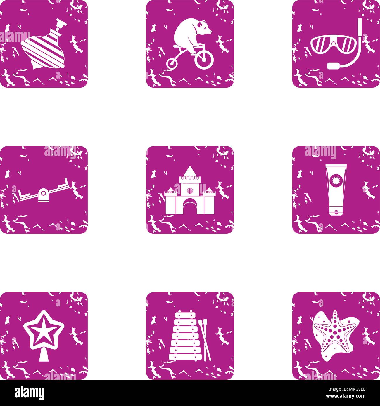Theme park icons set, grunge style Stock Vector