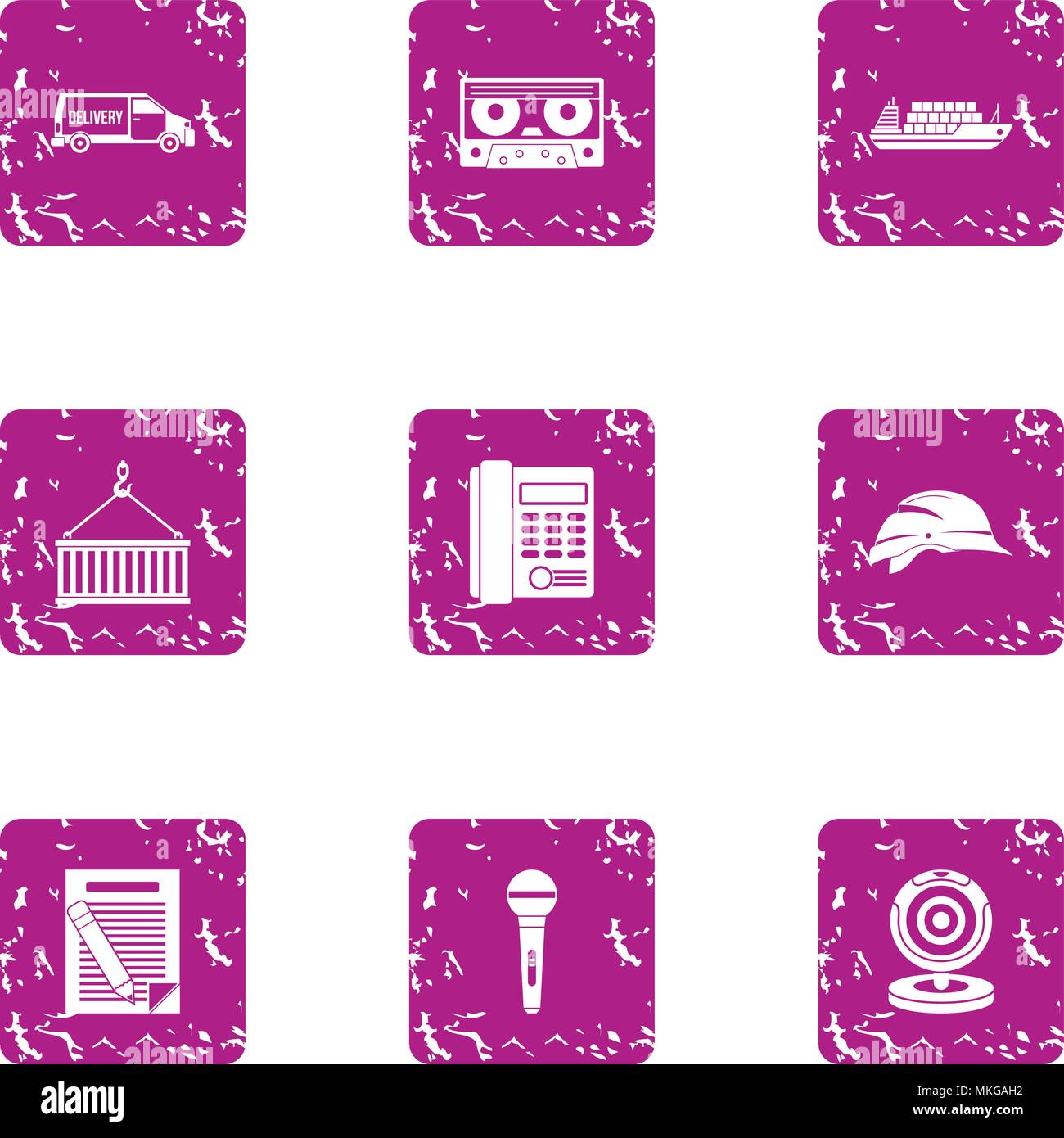 Construction project icons set, grunge style Stock Vector