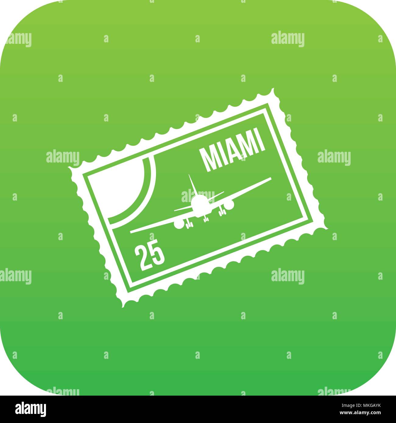 Stamp with plane and text Miami inside icon digital green Stock Vector