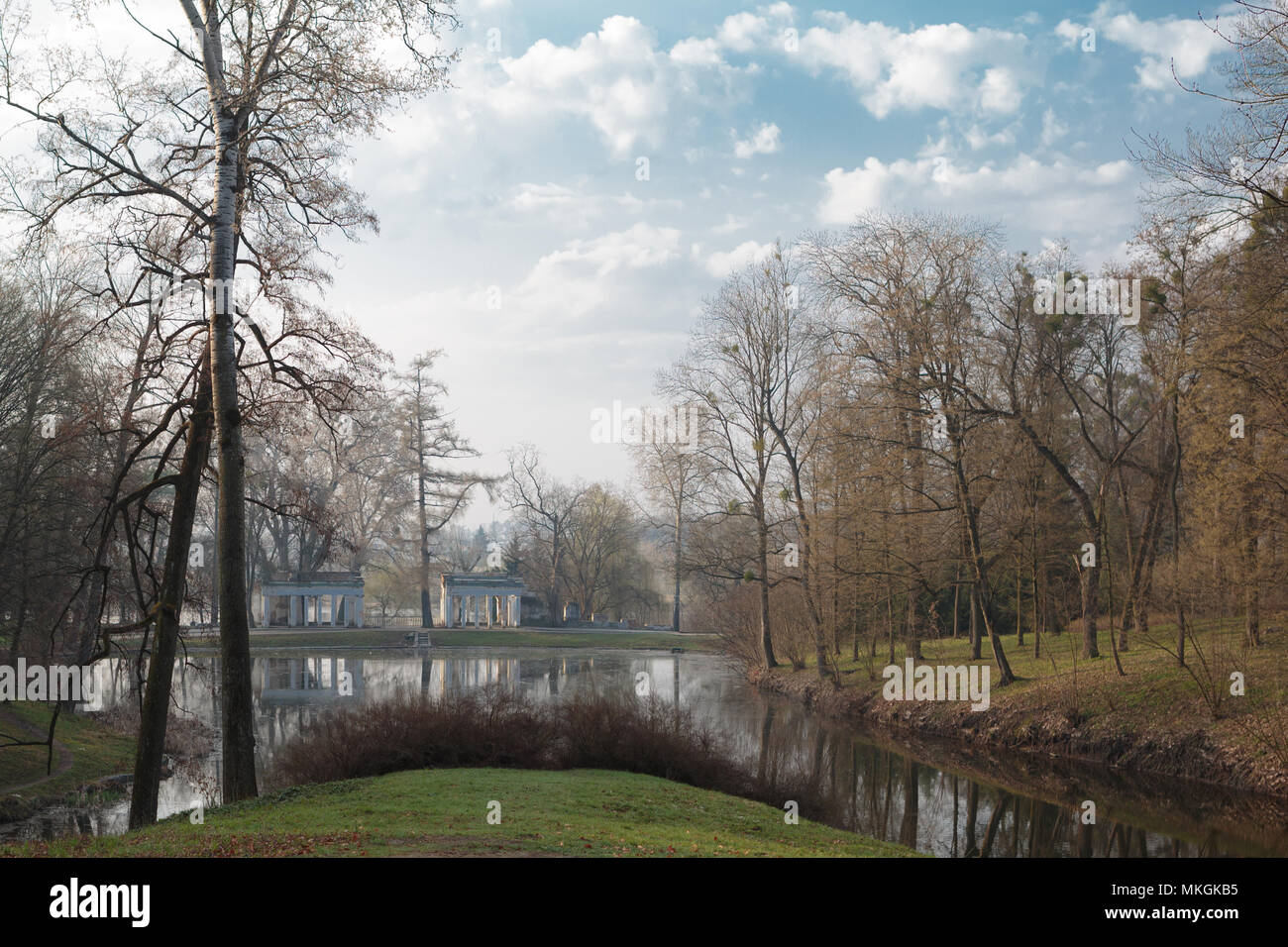 City park in spring morning Stock Photo - Alamy