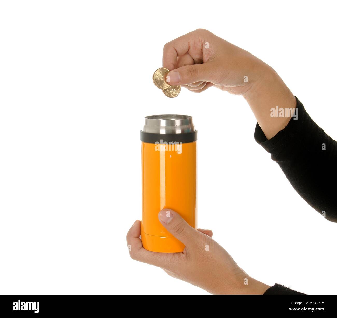 Woman hand holding a piggy bank isolated on white background Stock ...