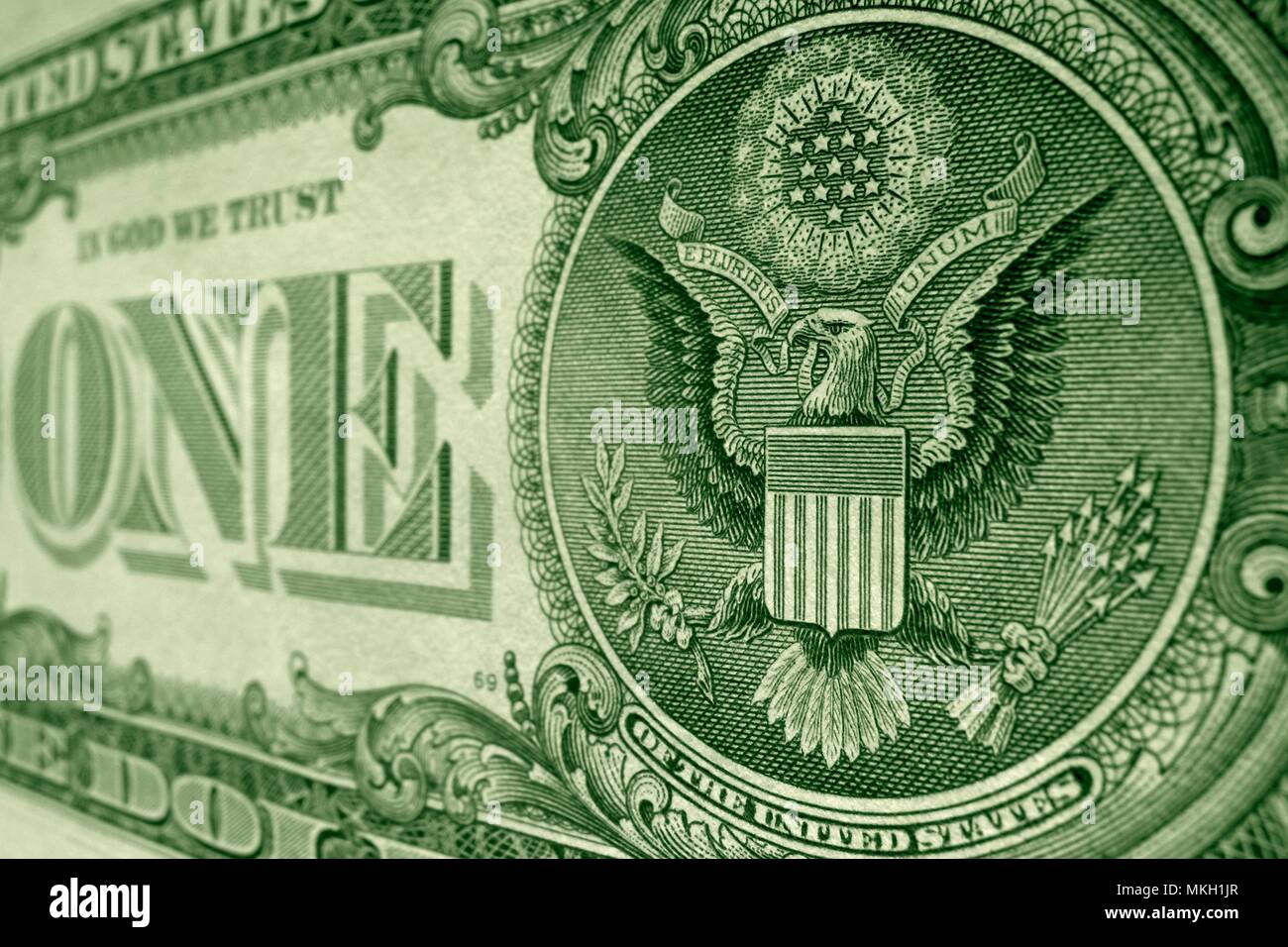 Back Of The Us One Dollar Bill Featuring The American Eagle Stock