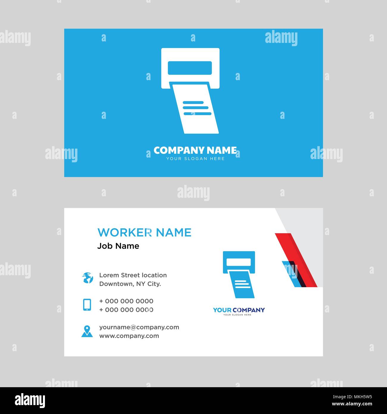 Printer business card design template, Visiting for your company, Modern horizontal identity