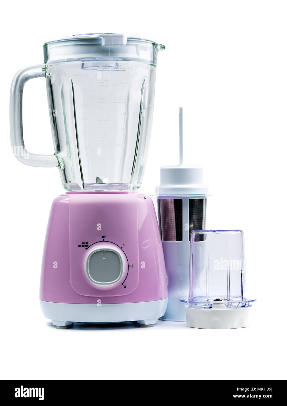 Empty purple electric blender isolated on white background with copy space. Machine for healthy lifestyle. Kitchen appliances Stock Photo