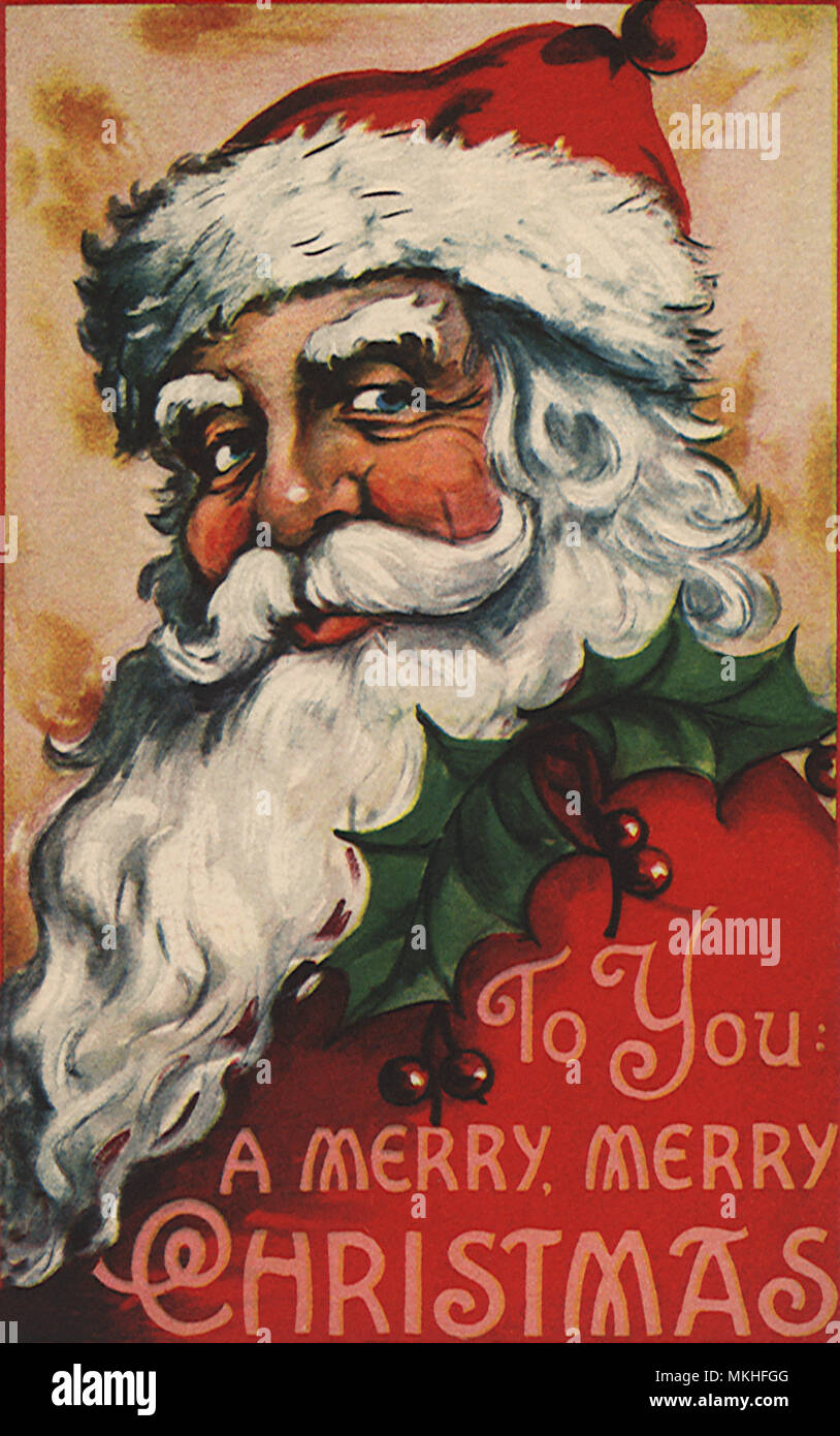 Santa With Holly Decorating Shoulder Stock Photo