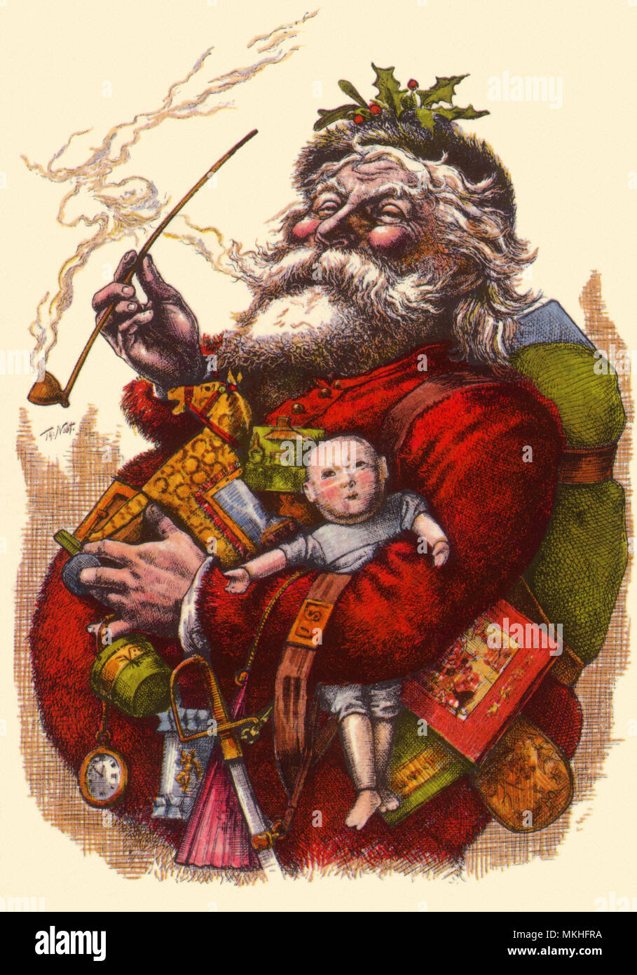 Santa holds Armful of Toys Stock Photo