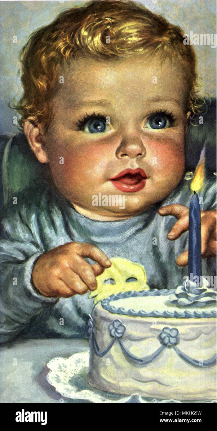 One Year Old Baby and Cake Stock Photo Alamy