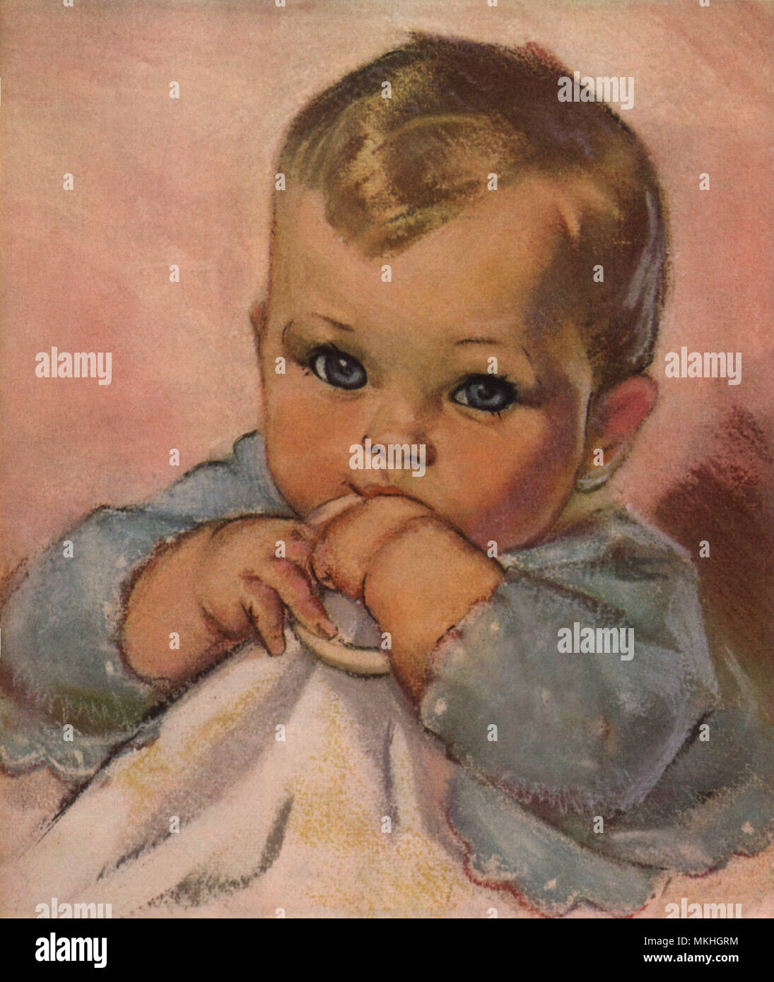 Baby Chewing on Blanket Stock Photo Alamy