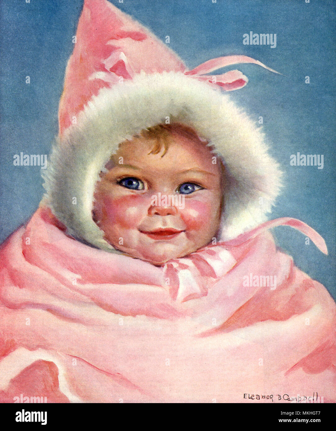 Baby in Pink Blanket and Hood Stock Photo Alamy