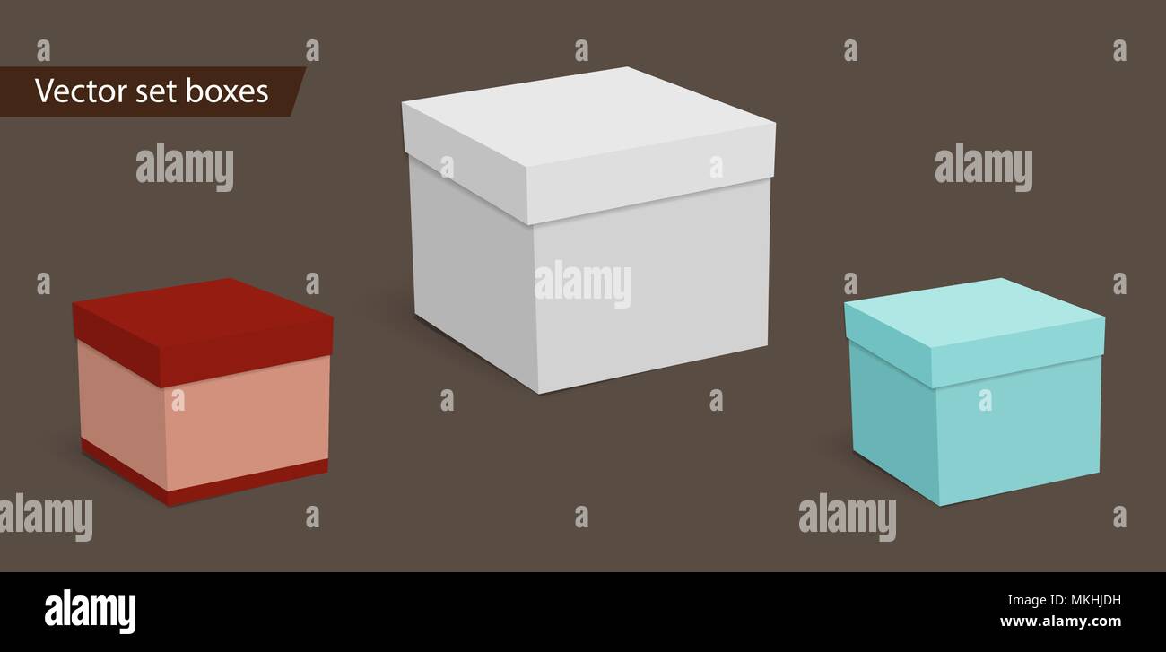 Square empty boxes for gifts on a dark background. Stock Vector