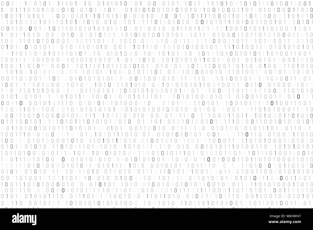 Binary Code Background In White And Grey Vector Illustration Stock