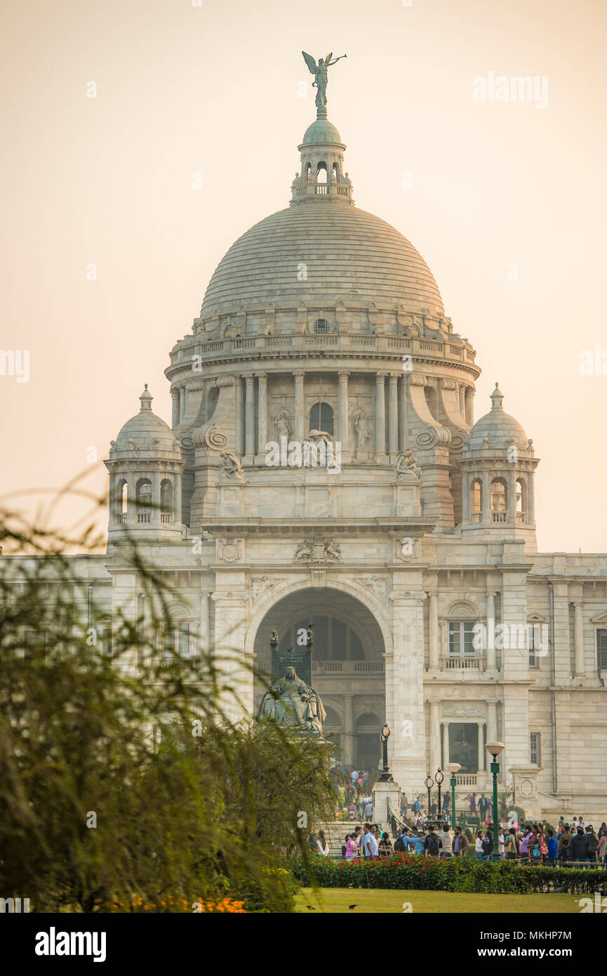 KOLKATA - INDIA - 28 January 2018. The landmark Victoria Memorial is a large marble building in Kolkata, West Bengal, India. Stock Photo