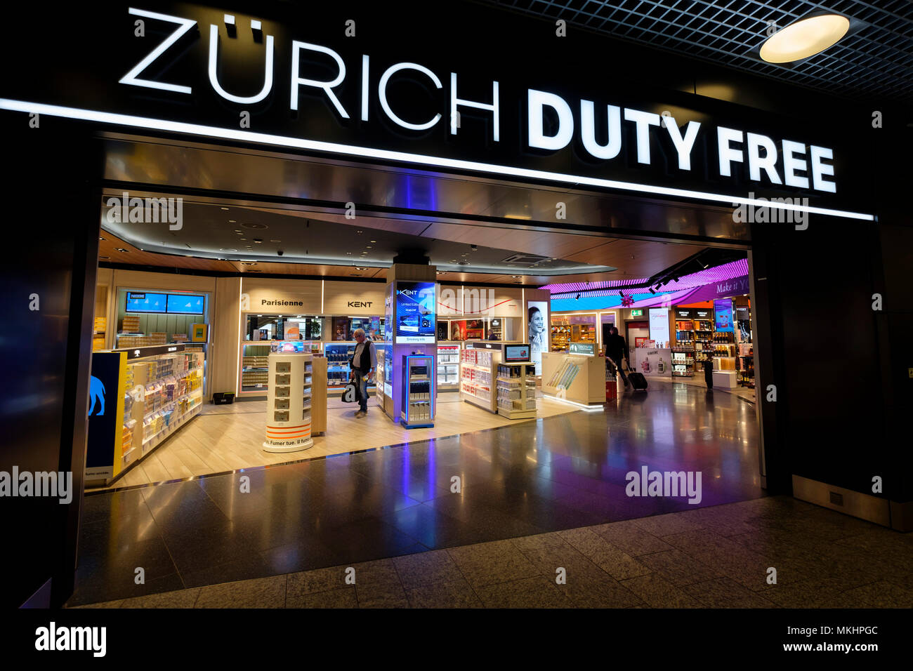 zurich duty free tobacco Duty Free store at Zurich Airport, Switzerland, Europe Stock Photo