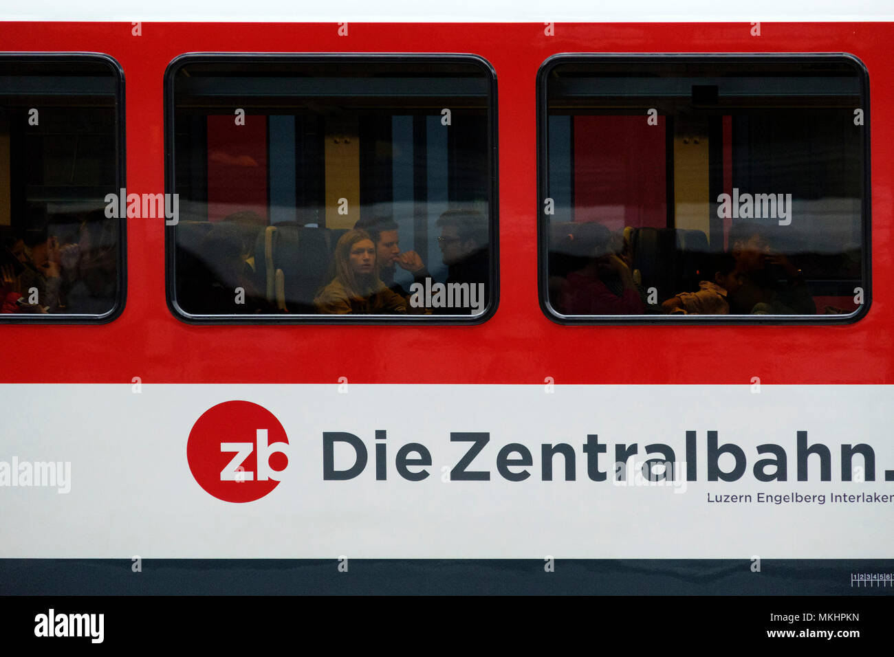 Die Zentralbahn train carriage in Lucerne, Switzerland, Europe Stock Photo