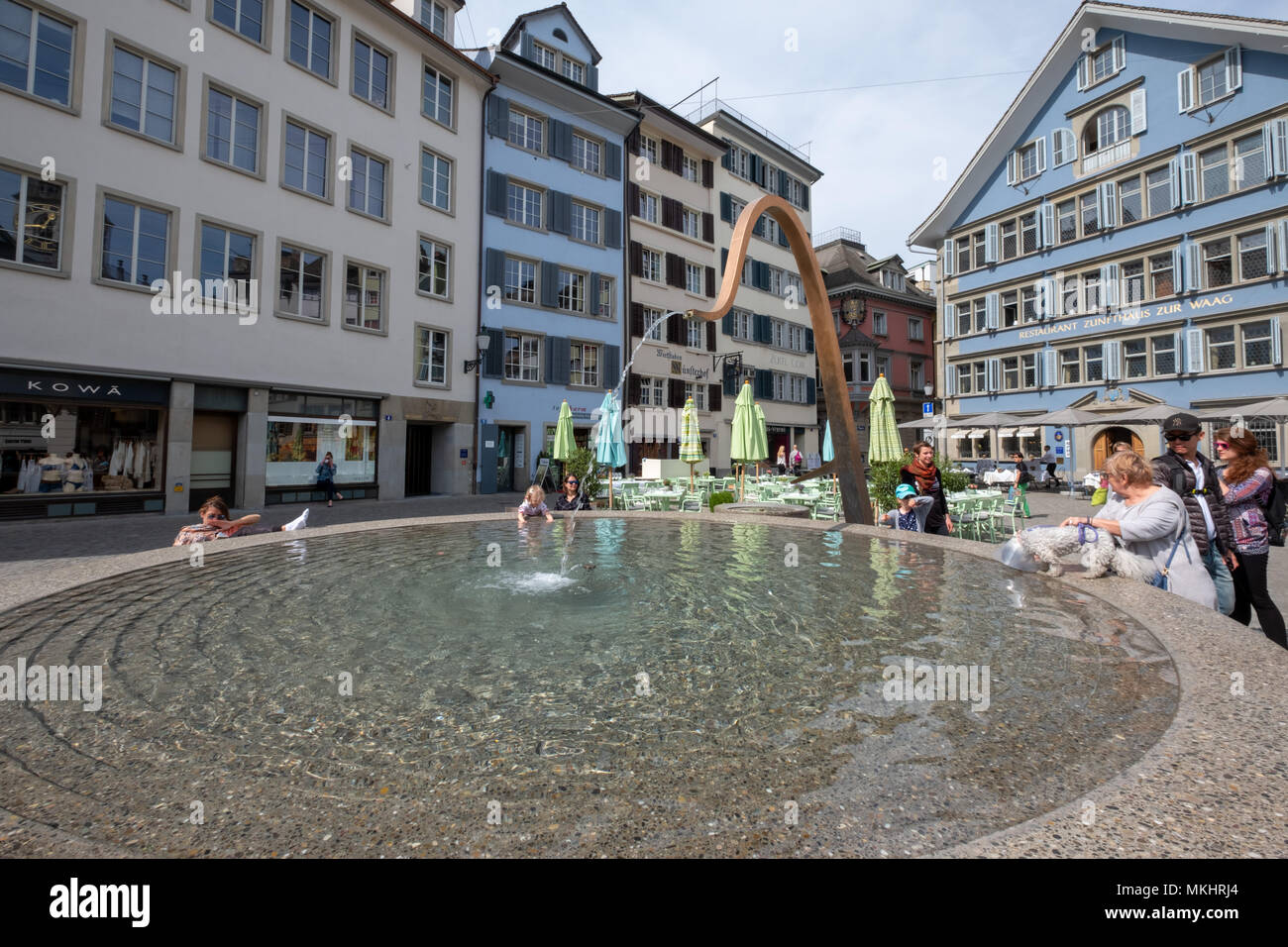 Modern design fountain on the Münsterhof town square in the Lidenhof
