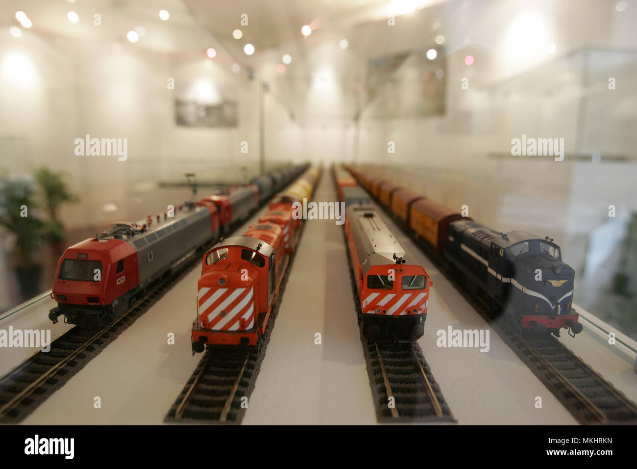 Miniature scalemodel trains on display Stock Photo Alamy