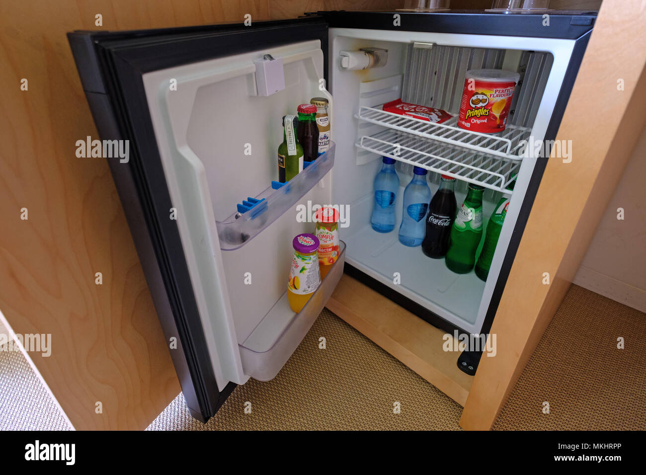 Small hotel fridge Stock Photo