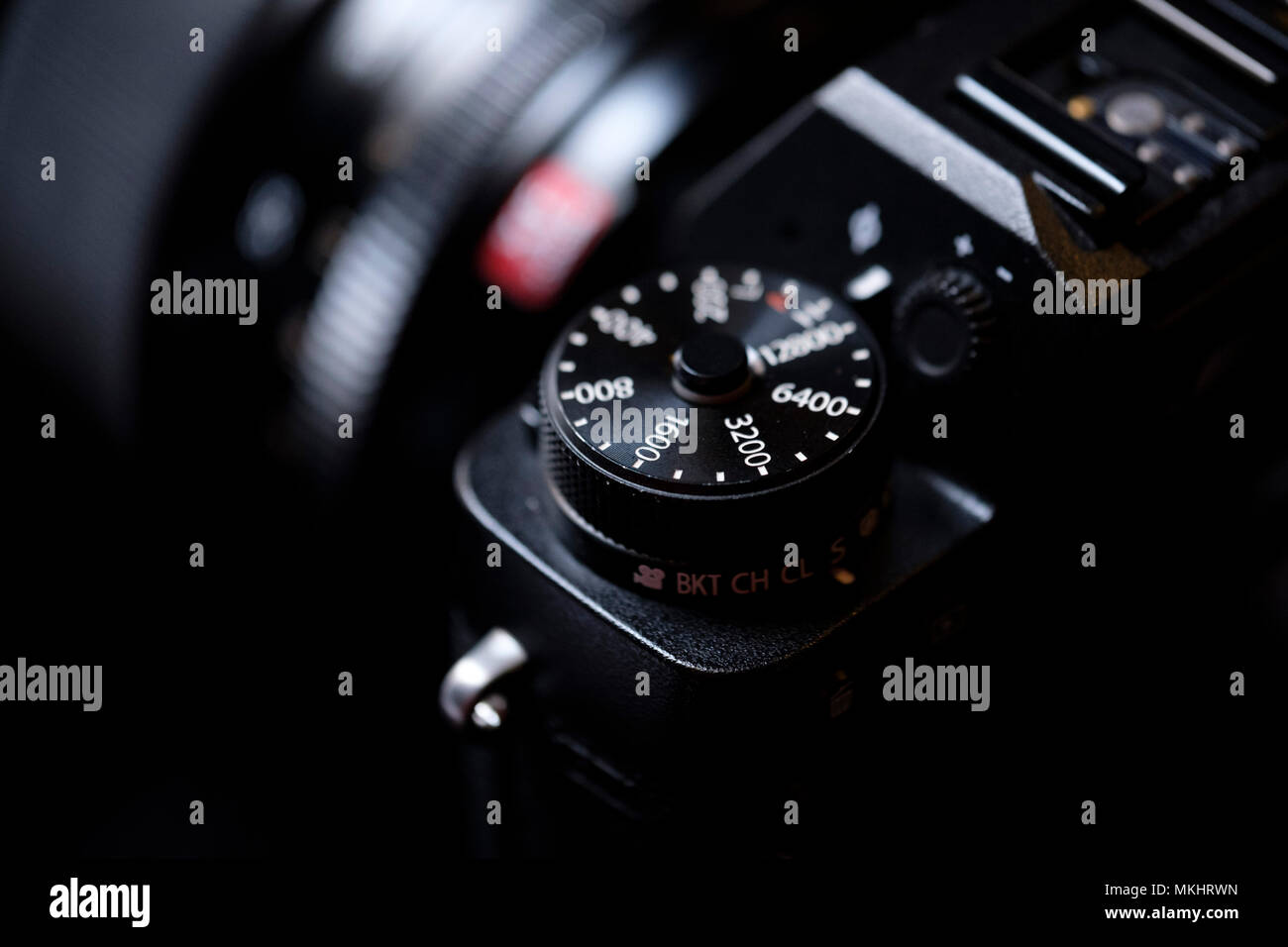 Close up of the ISO dial on a Fujifilm X-T2 digital mirrorless camera Stock Photo
