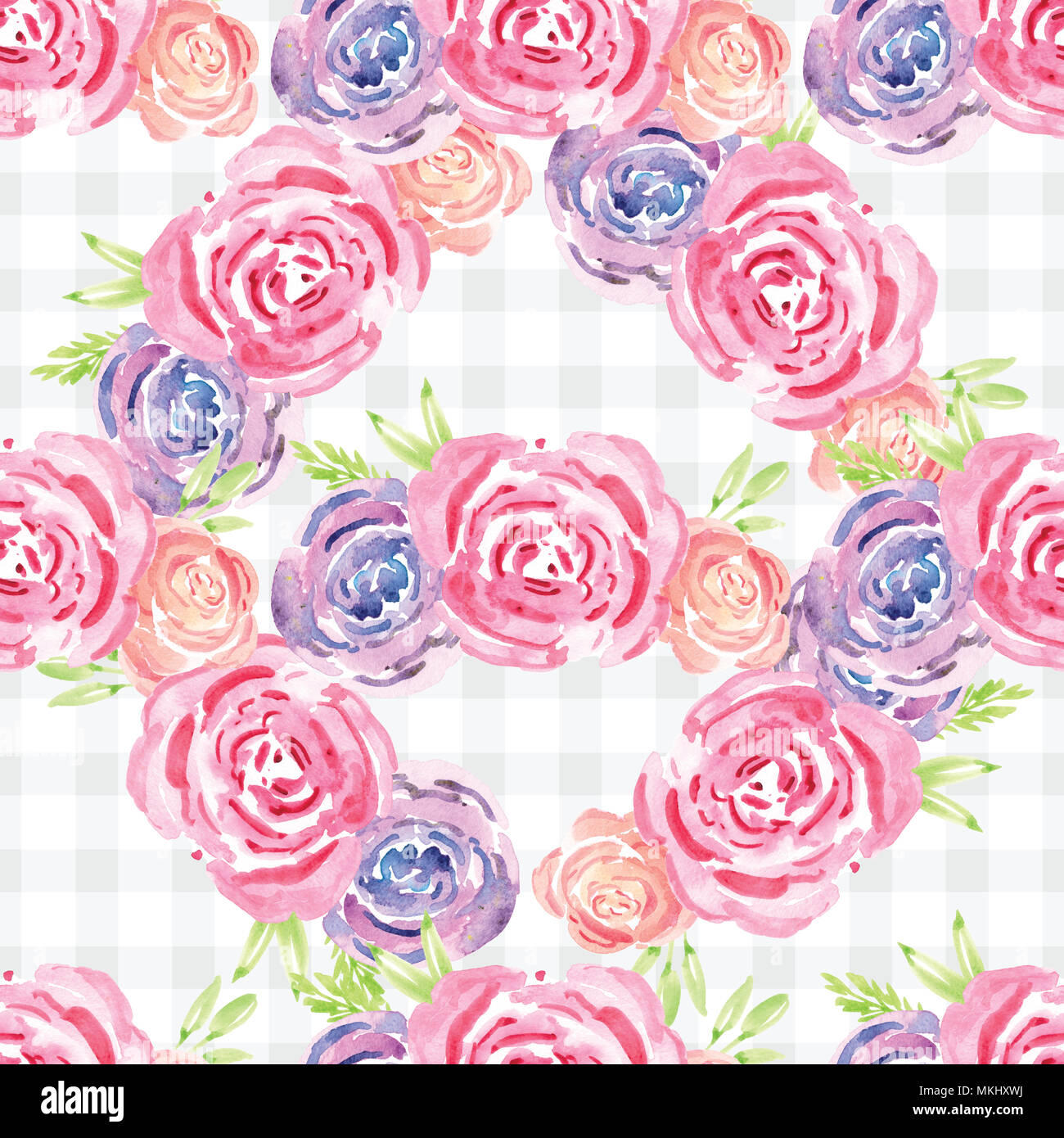 Hand-painted watercolor floral rose Pattern Stock Photo - Alamy