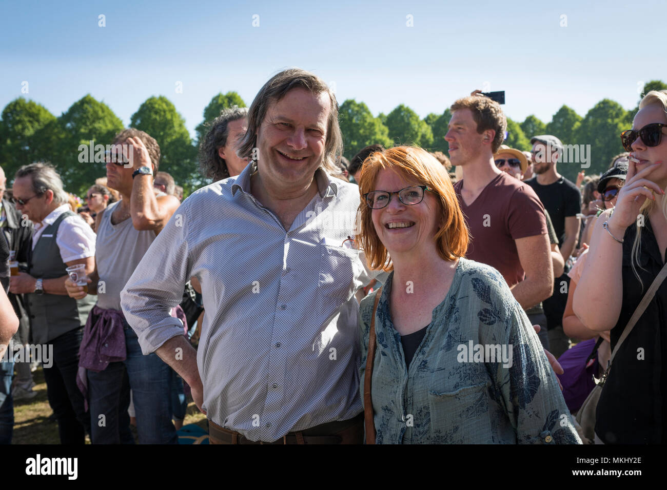 Middle aged couple enjoying outdoor concert in the Netherlands Stock Photo