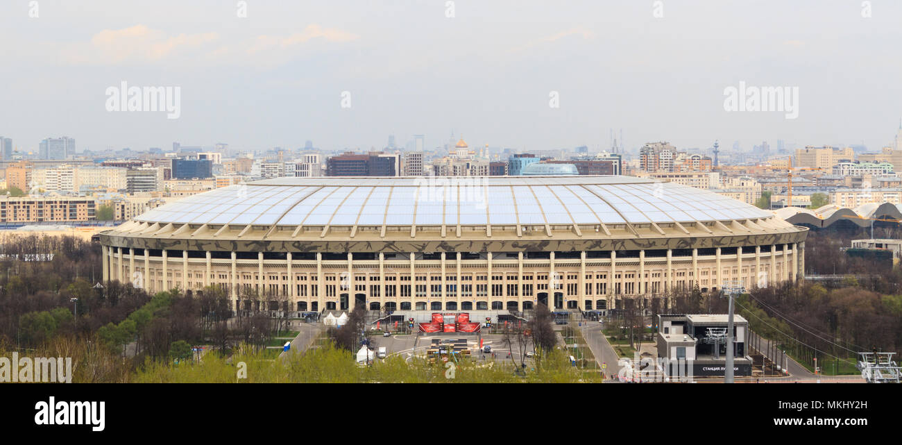 Moscow, Russian - April 30, 2018: View on the grand sports arena of Luzhniki Stadium or Central Lenin Stadium in Moscow. Stock Photo