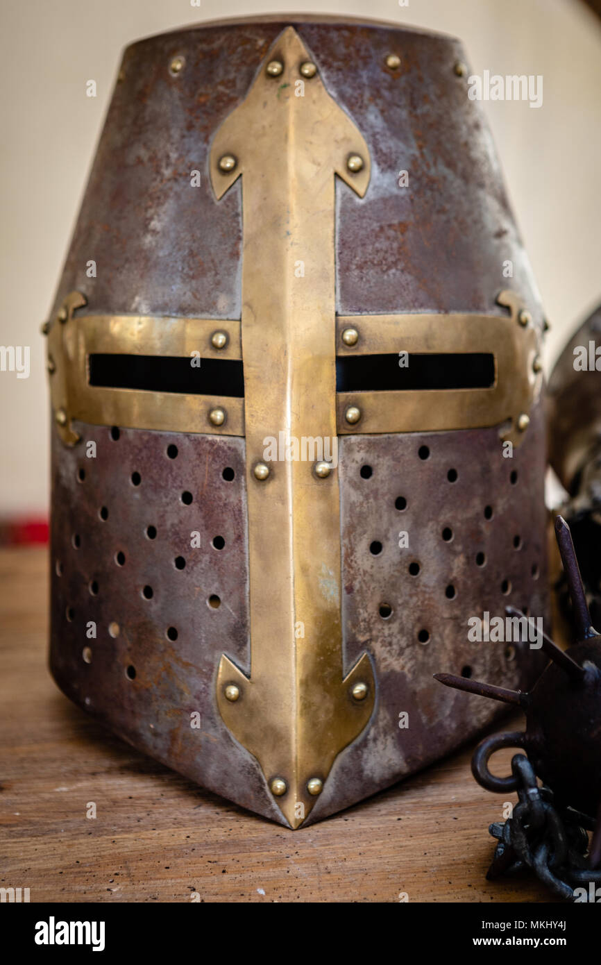 Face and head armour belonginf to a Crusader Stock Photo Alamy