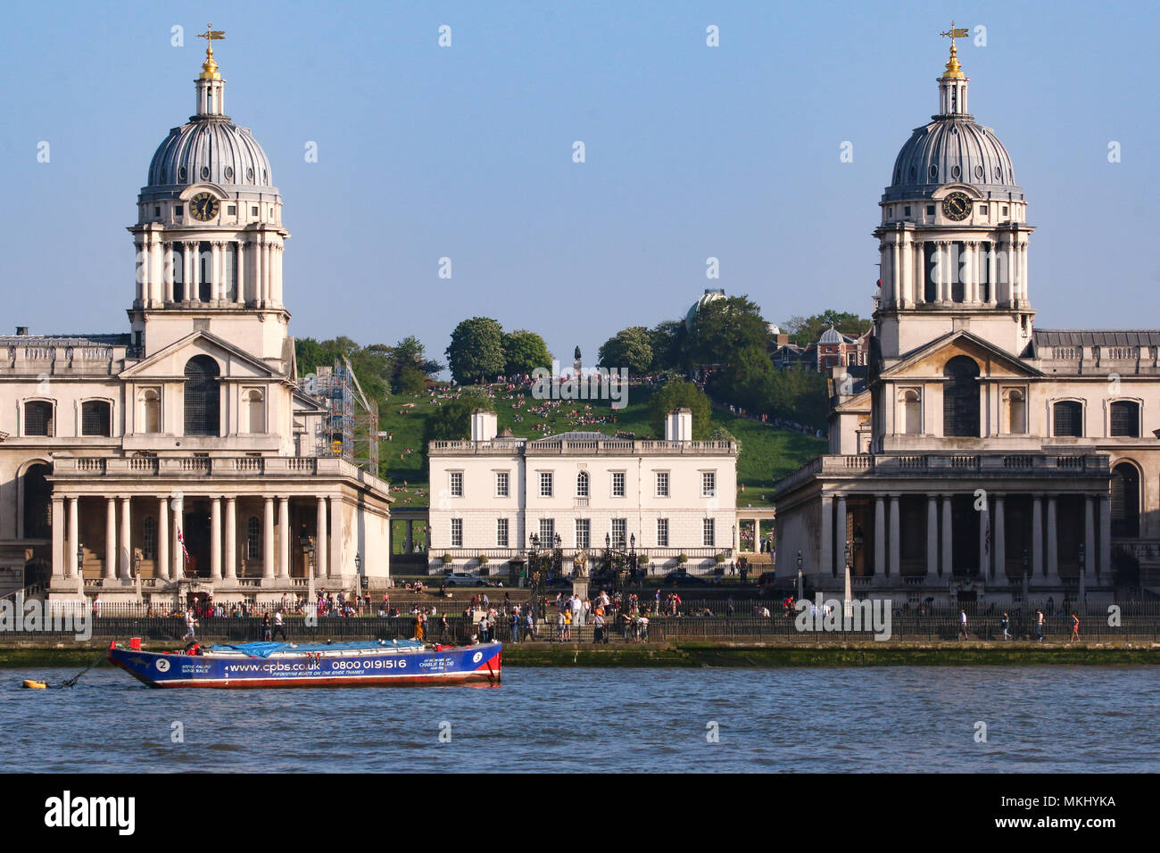 Maritime Greenwich in London seen from Island Gardens on the Isle of Dogs Stock Photo
