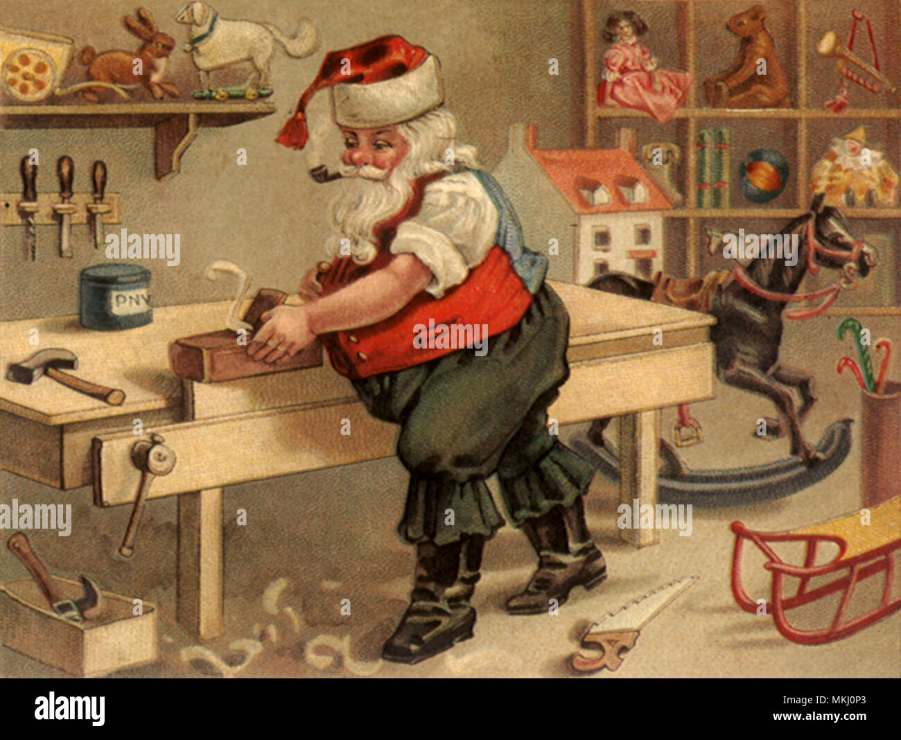 Santa in Workshop Stock Photo