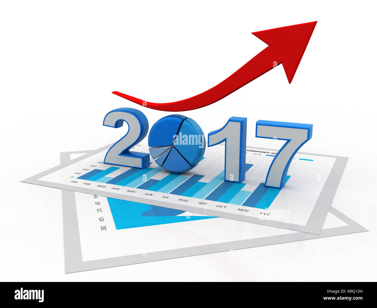 3d illustration of 2017 year sign and arrow, Business Success Concept Stock Photo