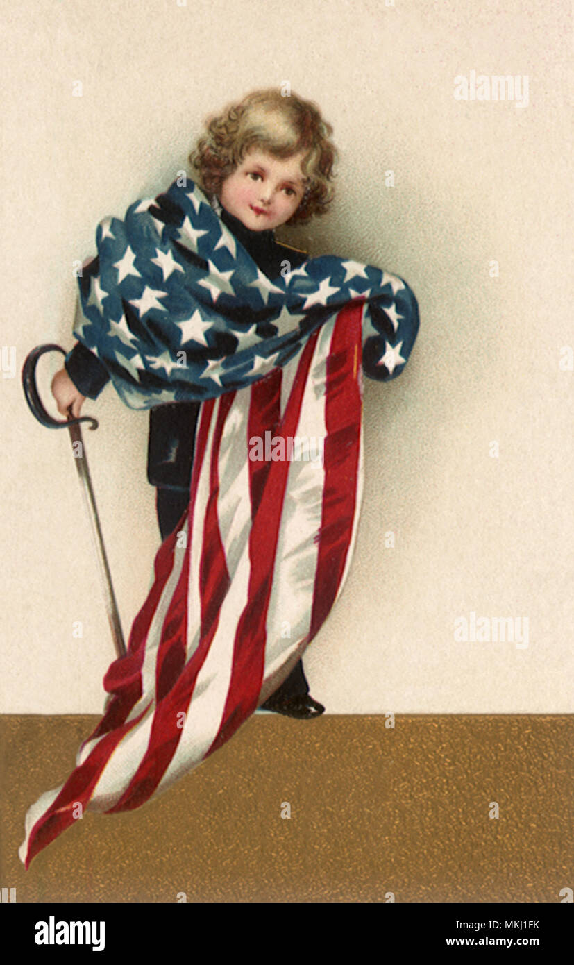 Boy with Rapier and Flag Stock Photo
